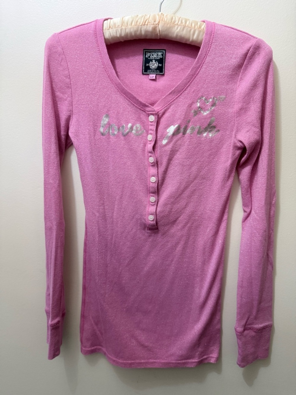 Vintage Y2K Victoria’s Secret PINK Henley Sparkly Spell Out Layering Baby Doll S